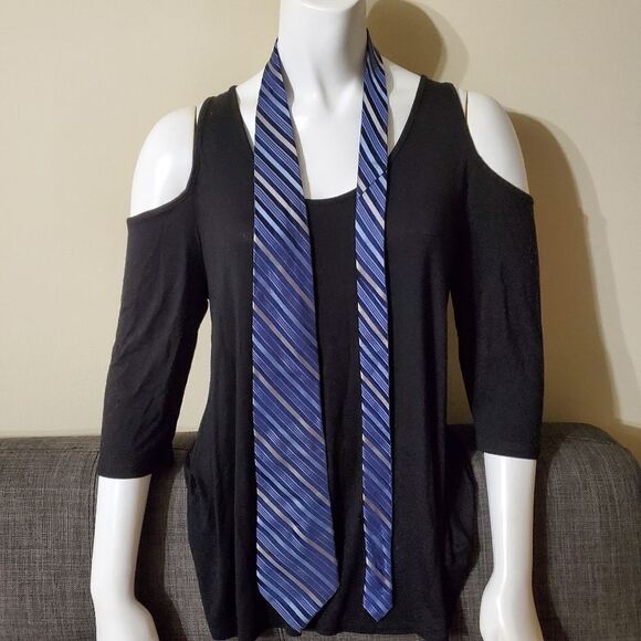 Calvin Klein Blue & Gray Striped Silk Tie - Picture 3 of 5